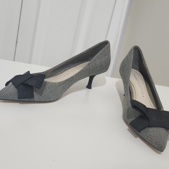 Zara Women’s Black Gray Plaid Bow Mini Heels EU 36 Pumps Office Career Shoes - Picture 16 of 16